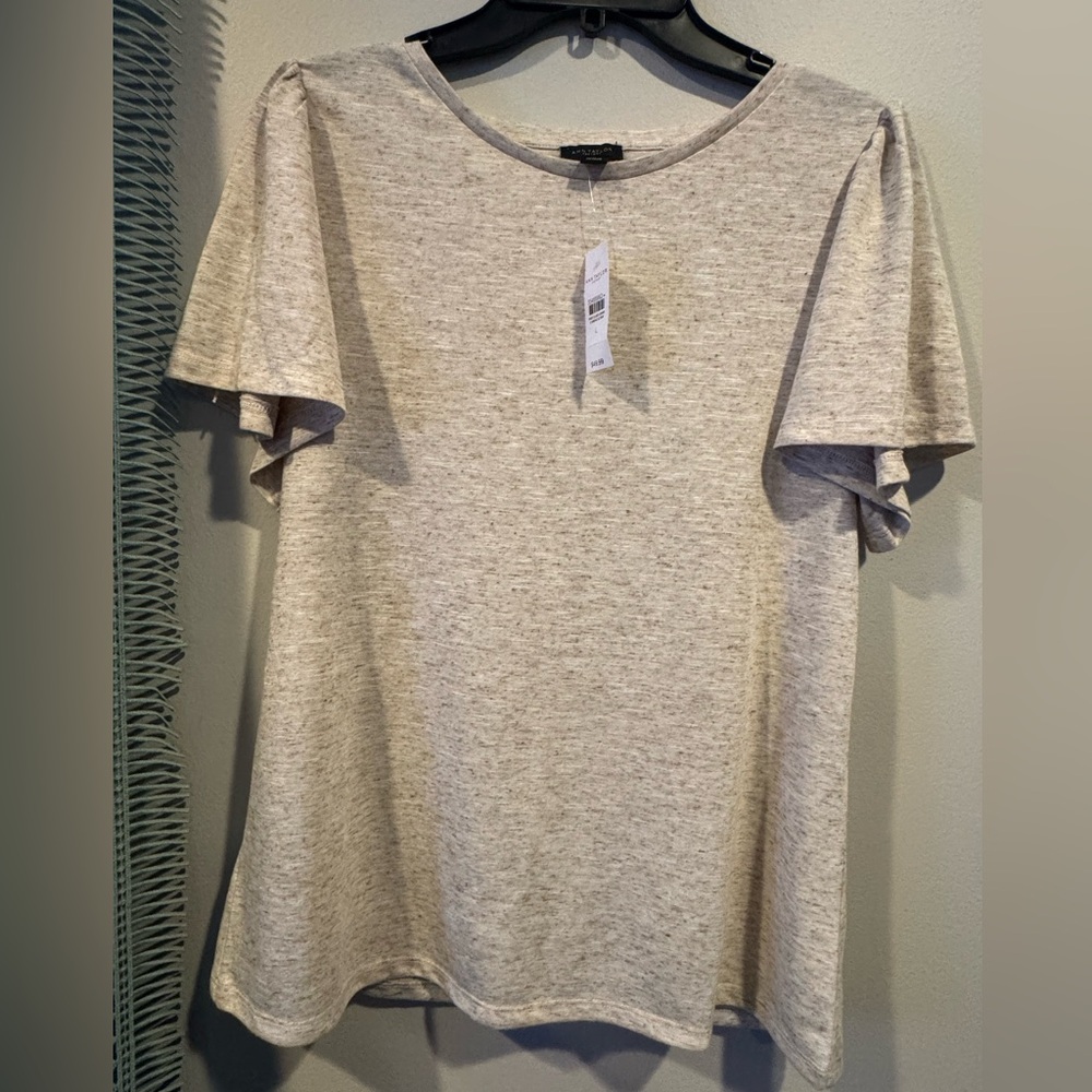 Ann Taylor Beige with Spec of Brown Short Sleeve Tee. Size Large